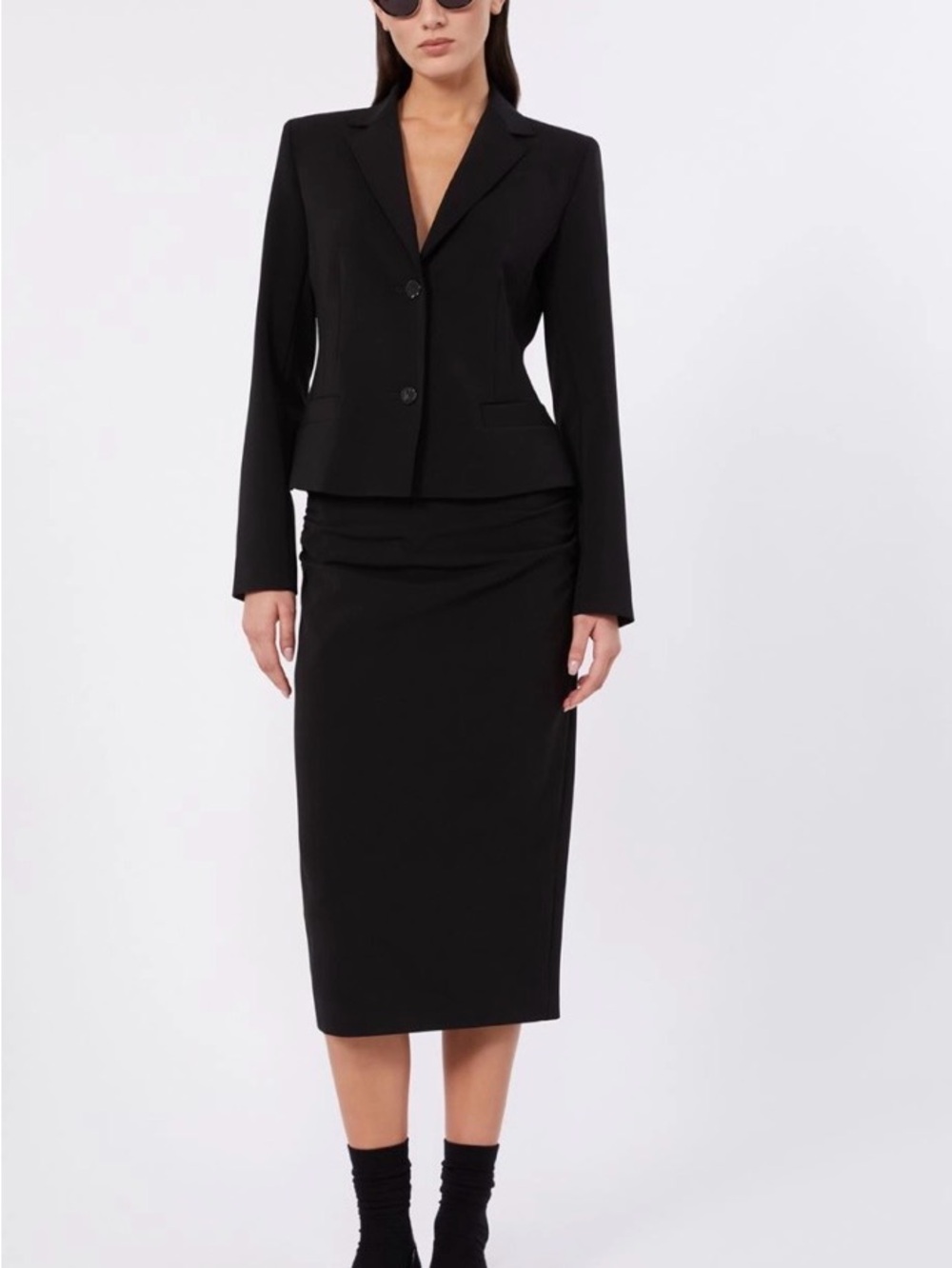 MAX MARA GRAY MIDI SKIRT SUIT SIZE 4 ( IT 38 ) .